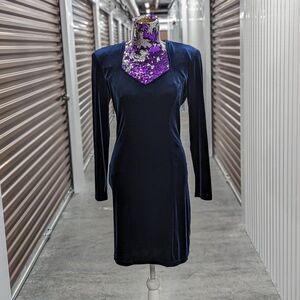 Vintage 90s K.C. Spencer Size 6 Dark Blue Velvet Mini Dress Edgy Whisigoth